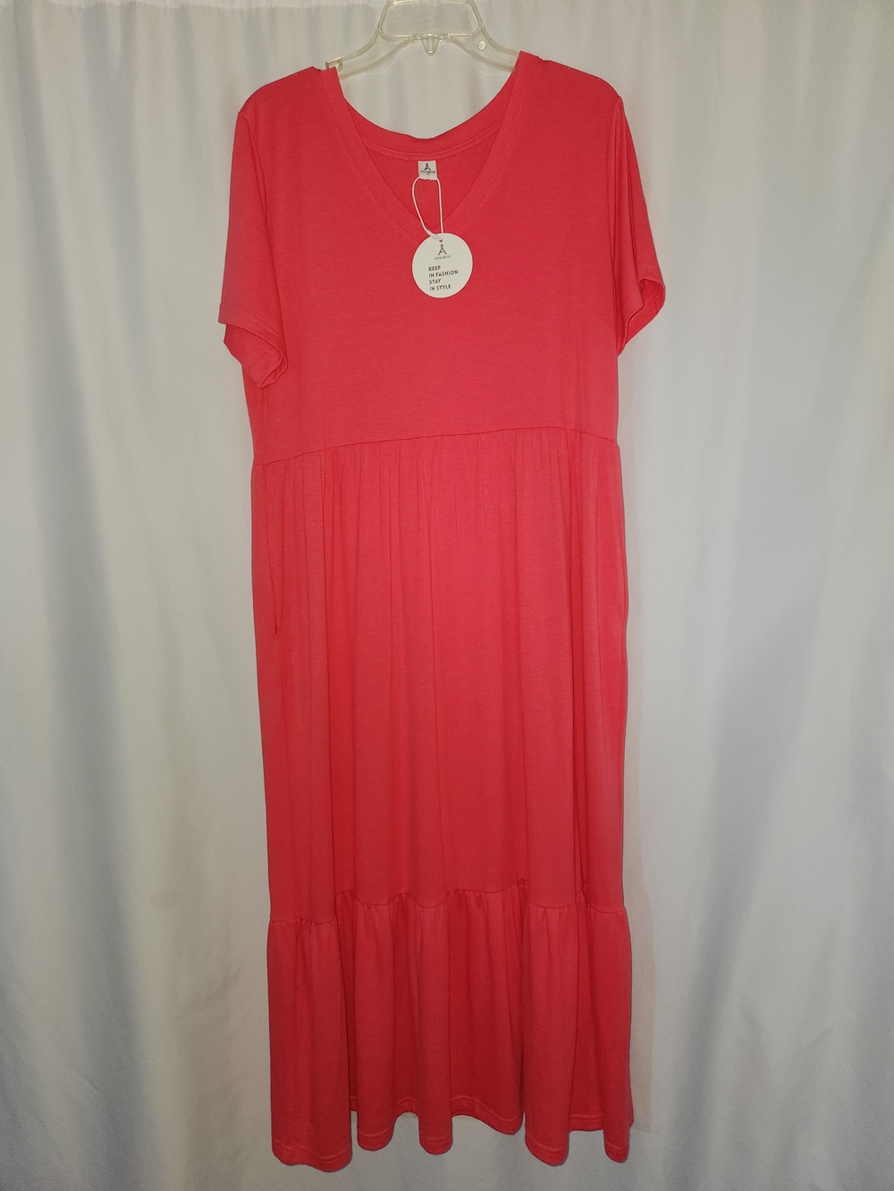 Casual V-Neck Coral Maxi Dress #boho #vacation #effortless #vibrant #luminous